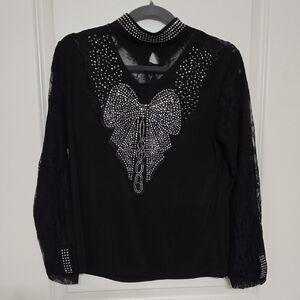 Chic Black Lace Blouse with Sparkling Details